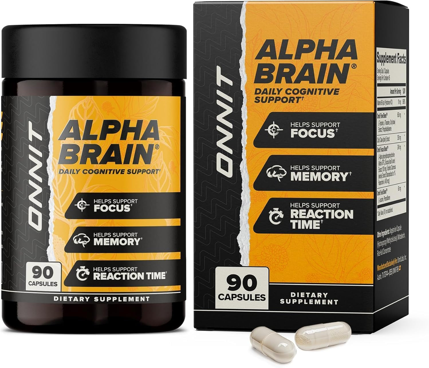 ONNIT Alpha Brain® Nootropic Brain Supplement for Men and Women, IGEN™ Non-Gmo Tested, Memory, Mental Clarity, Cognitive Support and Focus Capsules with L-Theanine and Vitamin B6 (90 Count)