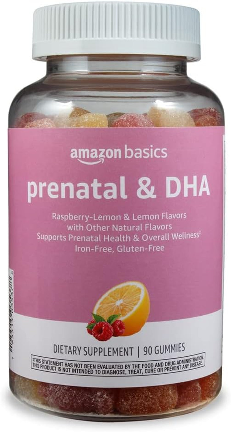 Prenatal & DHA Gummy, Rasberry & Lemon Flavor, 90 Count (Previously Solimo)