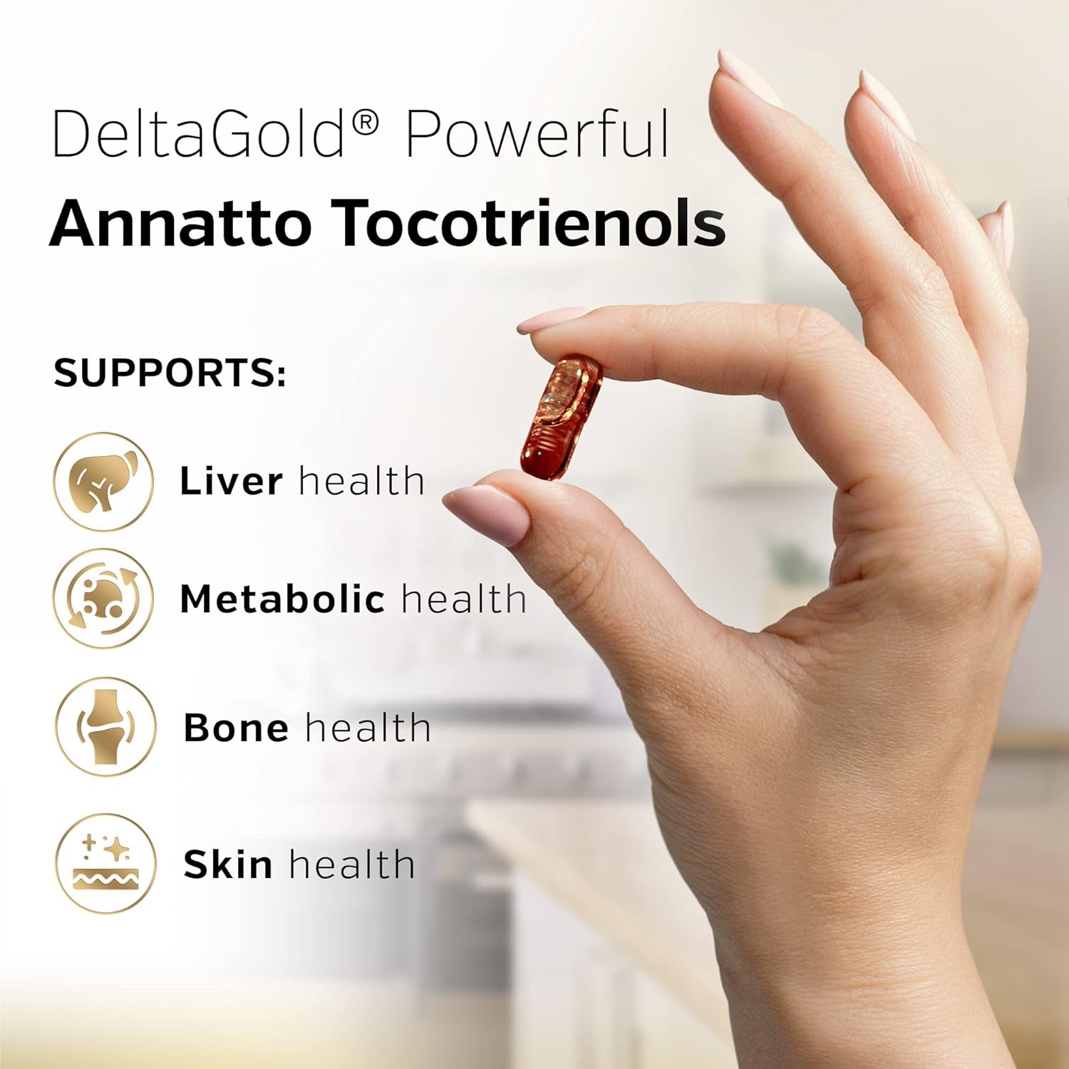 Sunergetic Premium Annatto Tocotrienol Supplement – with Deltagold – Tocotrienols Vitamin E 300 Mg – Supports Liver, Immune & Heart Health -  + Gamma Tocotrienols (60 Liquid Capsules)