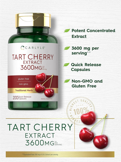 Carlyle Tart Cherry Extract Capsules | 200 Count | Non-Gmo and Gluten Free Formula | Traditional Herb Supplement