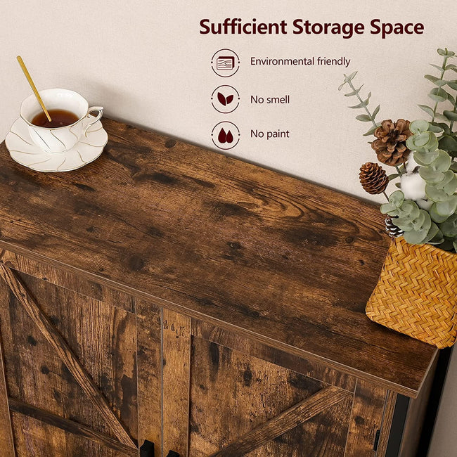 Storage Cabinet, with 2 Doors & 1 Shelf, Wooden Buffet Cabinet Rustic Brown & Black