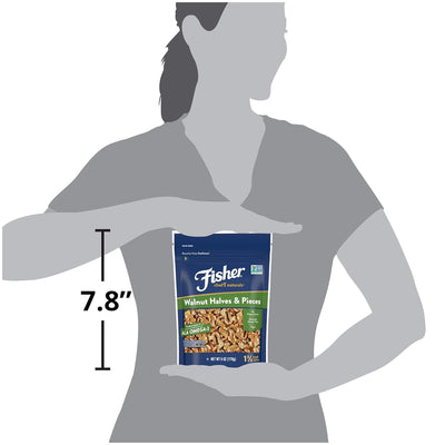 Fisher Chef'S Naturals Walnut Halves & Pieces 6 Oz, 100% California Unsalted Walnuts for Baking & Cooking, Snack Topping, Great with Yogurt & Cereal, Vegan Protein, Keto Snack, Gluten Free