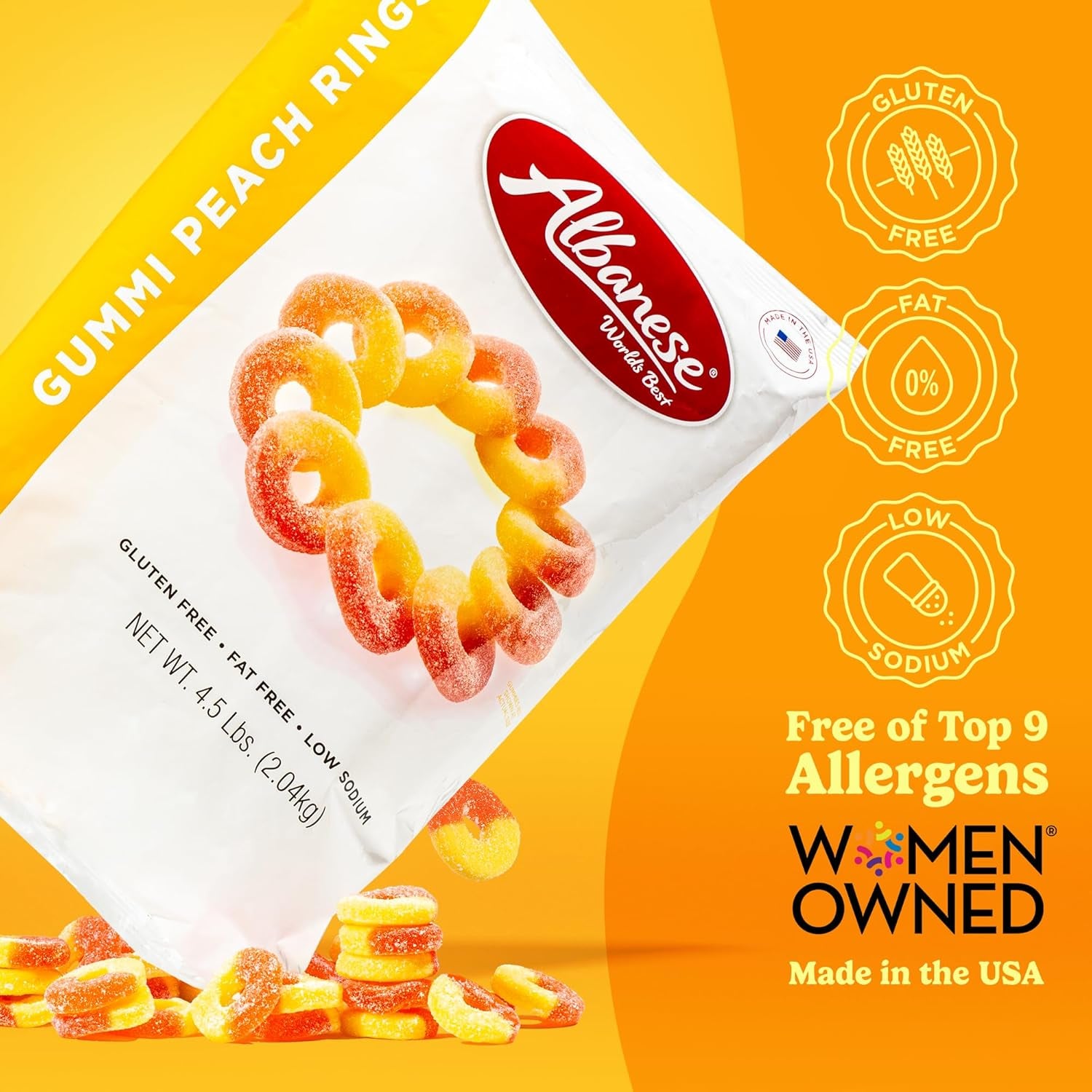 Albanese Candy, Gummi Peach Rings, 4.5-Pound Case of 12