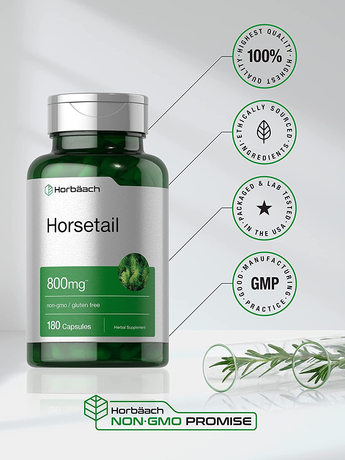 Horbäach Horsetail Herb Capsules 800Mg | 180 Count | Non-Gmo, Gluten Free Herb Extract Supplement