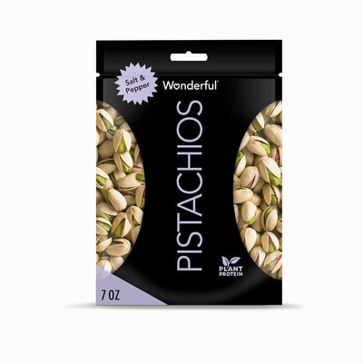 Wonderful Pistachios in Shell, Salt & Pepper, 7 Ounce Resealable Bag, Healthy Snack, Protein Snack, Pantry Staple