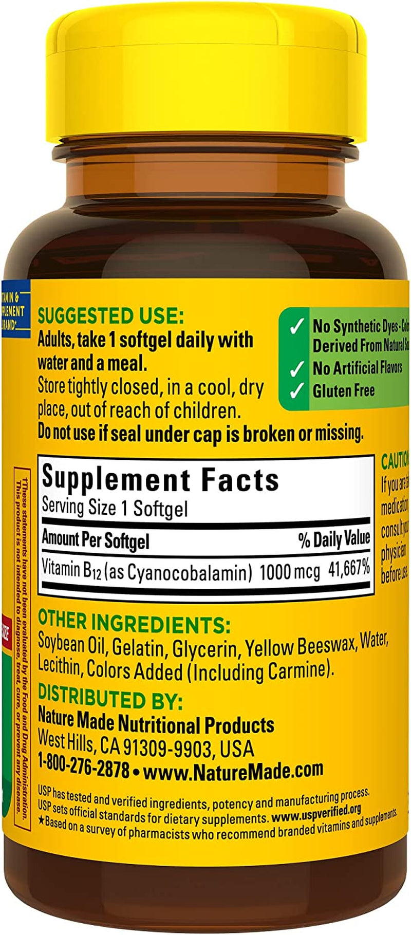 Nature Made Vitamin B12 1000 Mcg, Dietary Supplement for Energy Metabolism Support, B12 Vitamins 1000 Mcg, 150 Softgels, 150 Day Supply