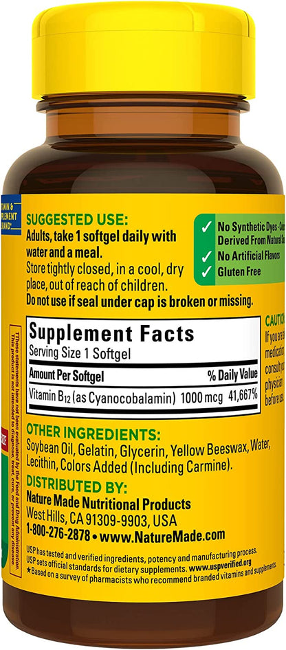 Nature Made Vitamin B12 1000 Mcg, Dietary Supplement for Energy Metabolism Support, B12 Vitamins 1000 Mcg, 150 Softgels, 150 Day Supply