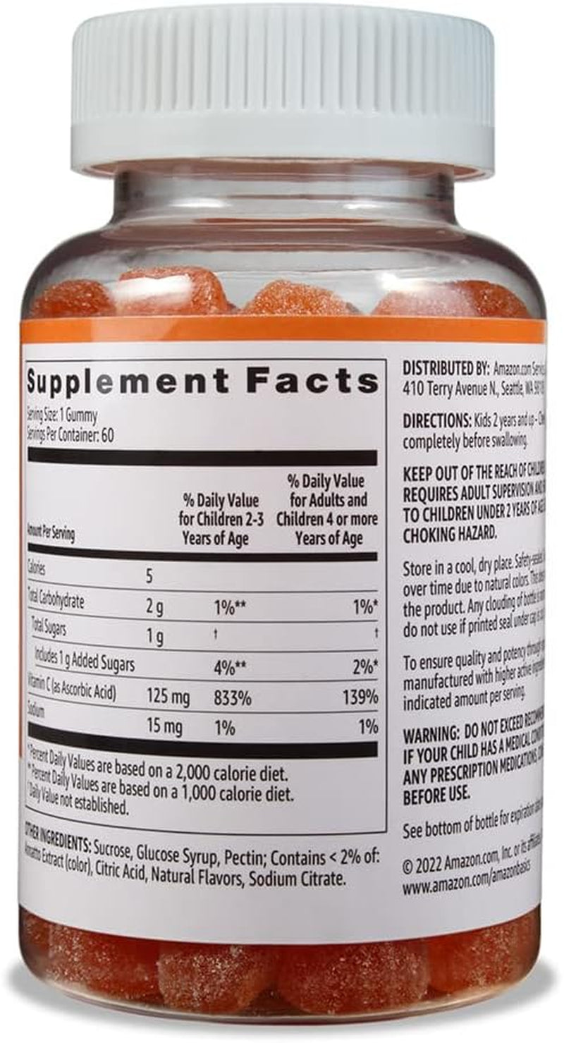 Kids' Vitamin C 125Mg Gummies, Orange, 60 Count, Immune Health, 2 Month Supply (Previously Solimo)