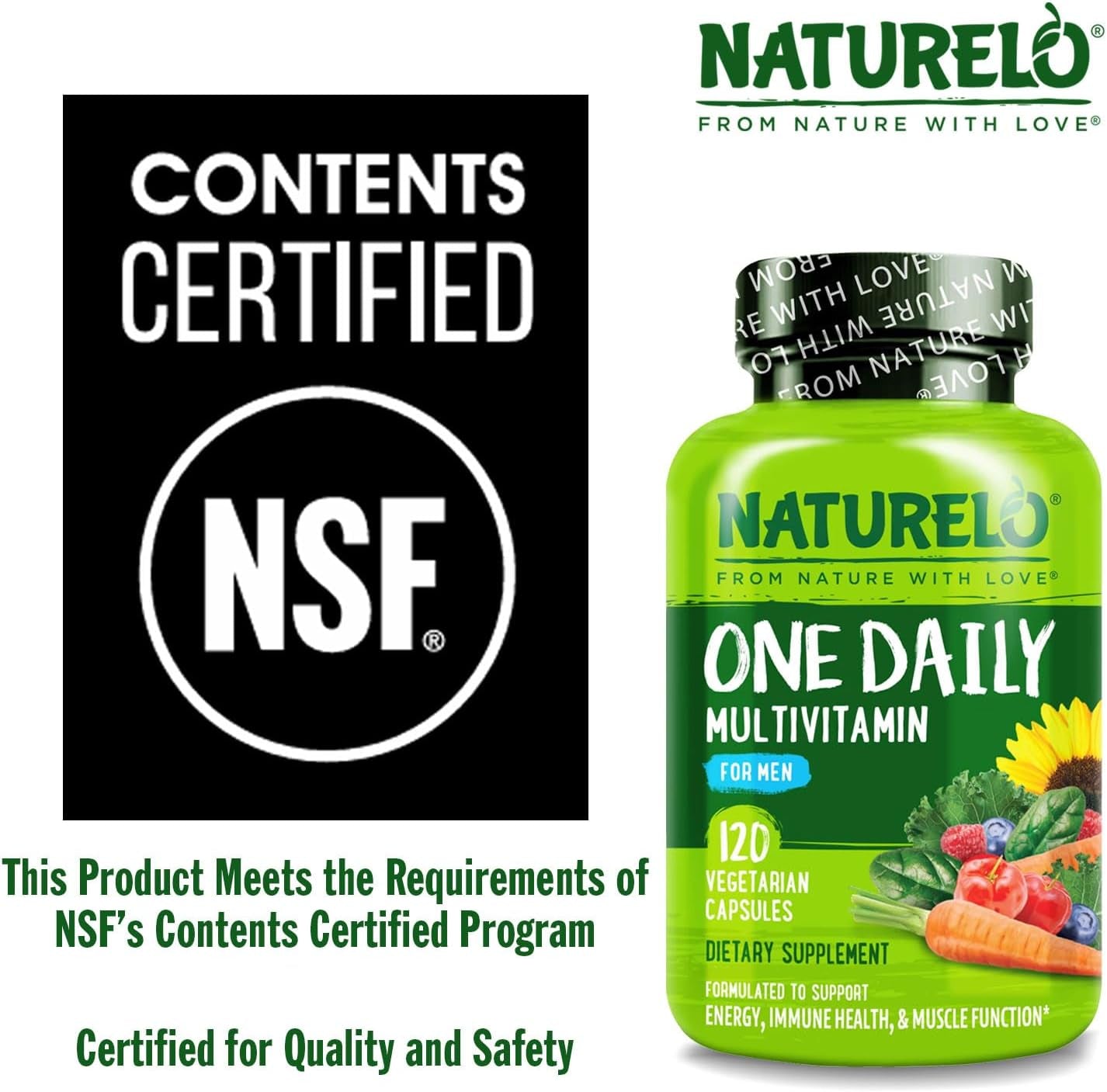 NATURELO Mens Multivitamins - One Daily Multivitamin for Men with Vitamins, Minerals & Organic Whole Foods, Boost Energy & Health, Non-Gmo, 120 Vegetarian Capsules