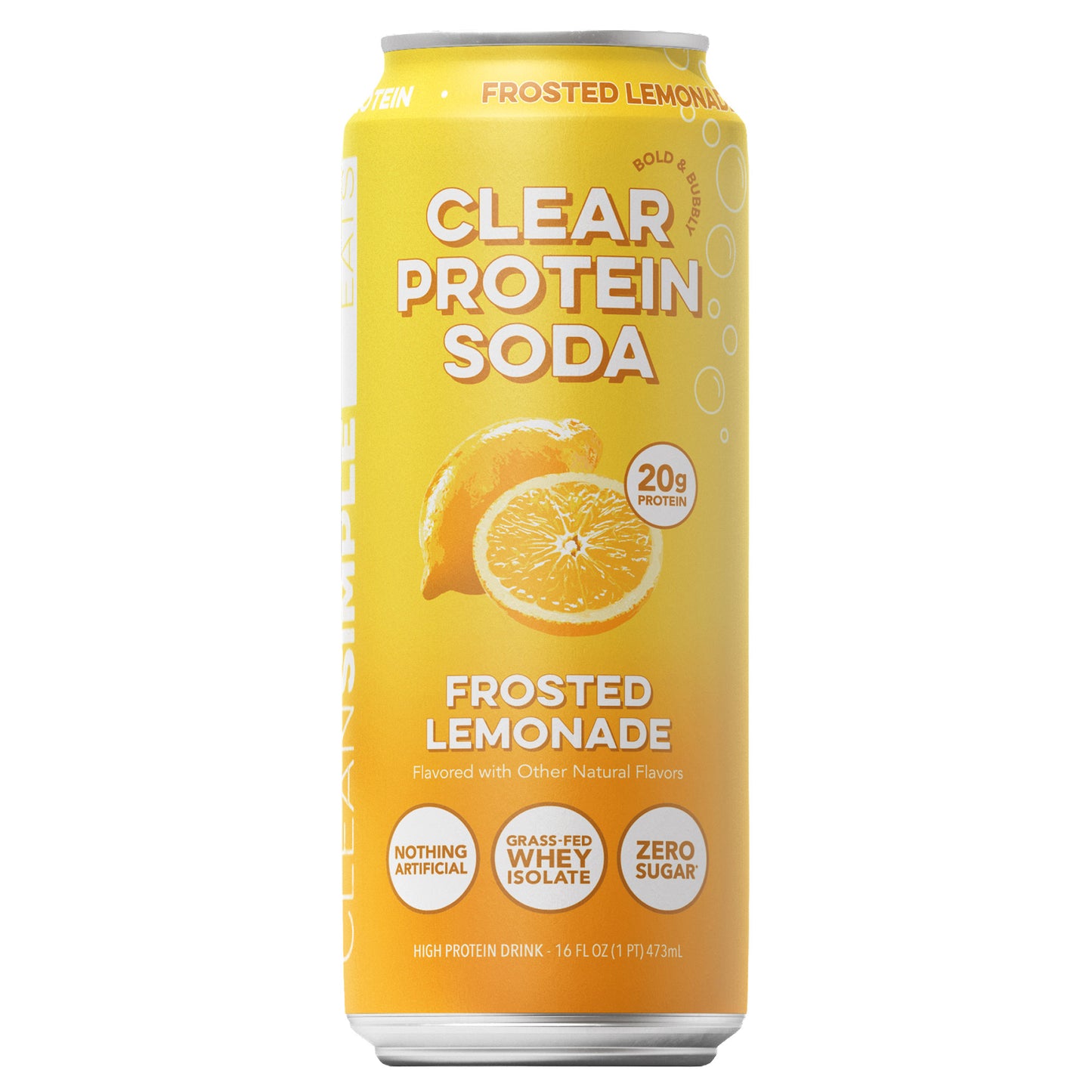 Clean Simple Eats 20G Clear Protein Soda, Frosted Lemonade, 16 Fl Oz, 12-Pack