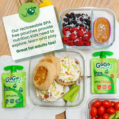 Gogo Squeez Fruit on the Go, Apple Apple, 3.2 Oz (Pack of 4), Unsweetened Fruit Snacks for Kids, Gluten Free, Nut Free and Dairy Free, Recloseable Cap, BPA Free Pouches