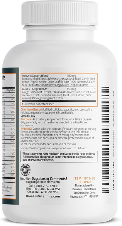 Bronson Multivitamin for Men All-In-One Daily Coverage Formula Key Vitamins, Minerals & Herbs to Support Men'S Health, 60 Capsules