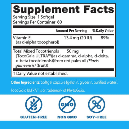 Doctor'S Best Vitamin E Tocotrienols Contains Tocogaia ULTRA™ Bioenhanced Full Spectrum Vitamin E Complex, 60 Count