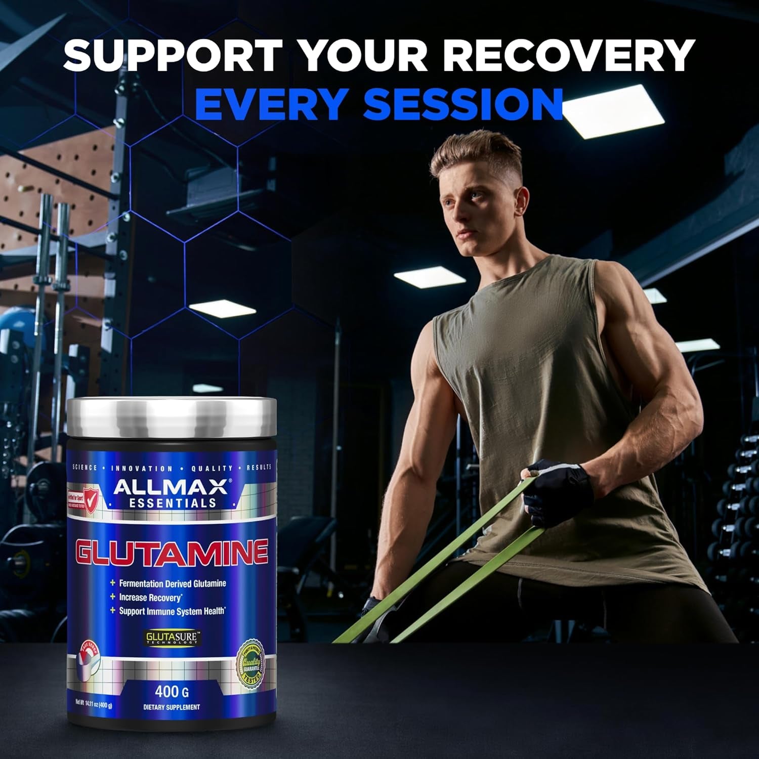 ALLMAX L Glutamine Powder 400G, Fermented L-Glutamine Powder Pure, Unflavored Glutamine Supplement for Gut Health, Recovery & Immune Support, Vegan, Gluten Free