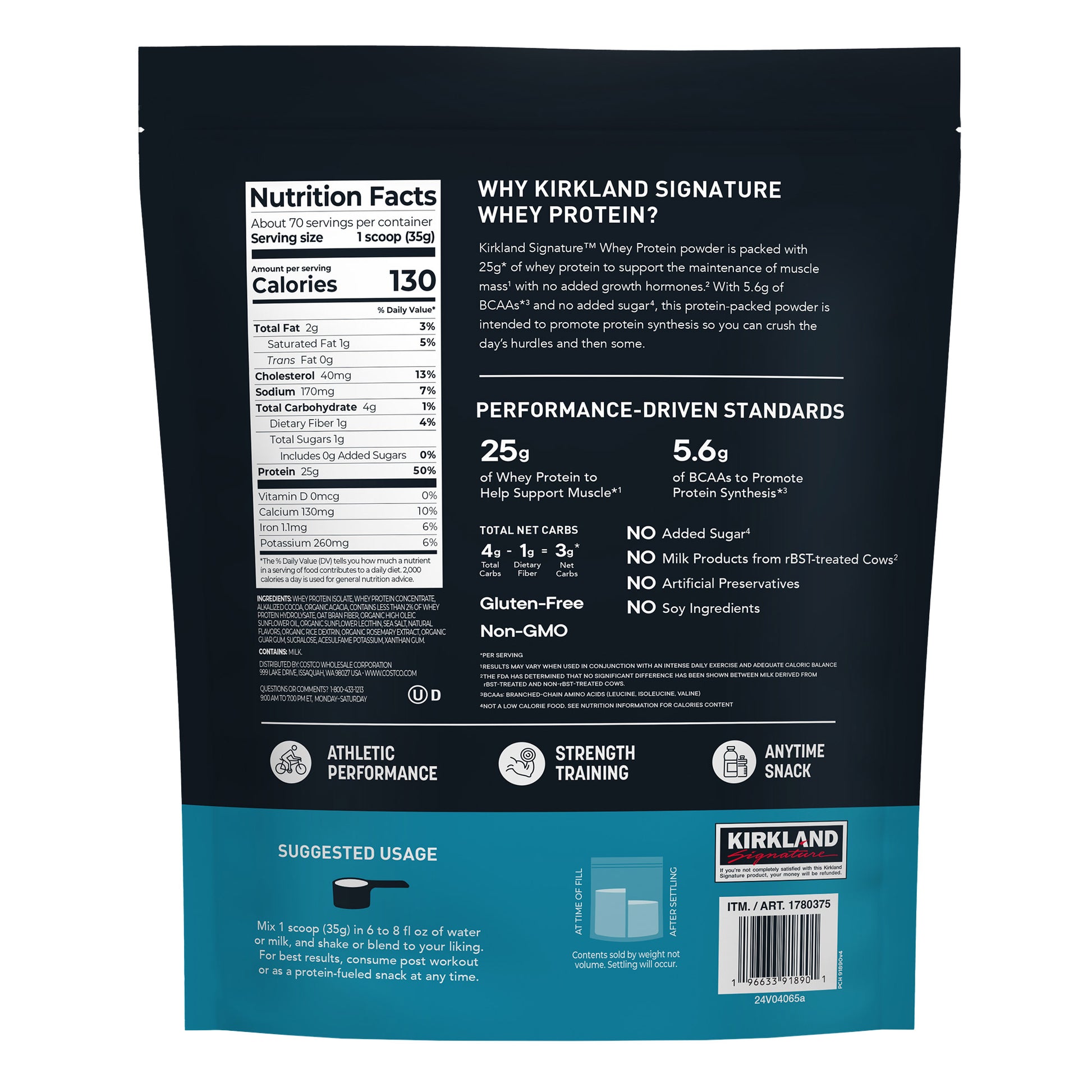Kirkland Signature Whey Protein, Creamy Chocolate, 5.4Lbs