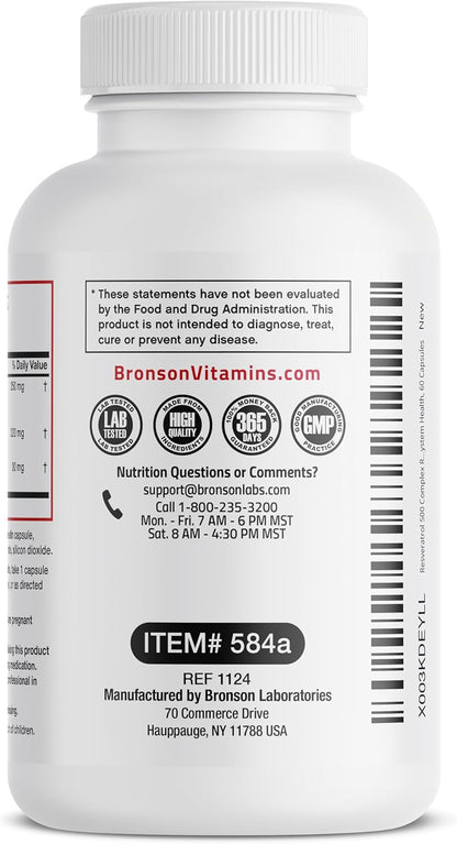 Bronson Resveratrol 500 Complex Standardized Trans-Resveratrol + Grape Seed & Red Wine Extract, 60 Capsules