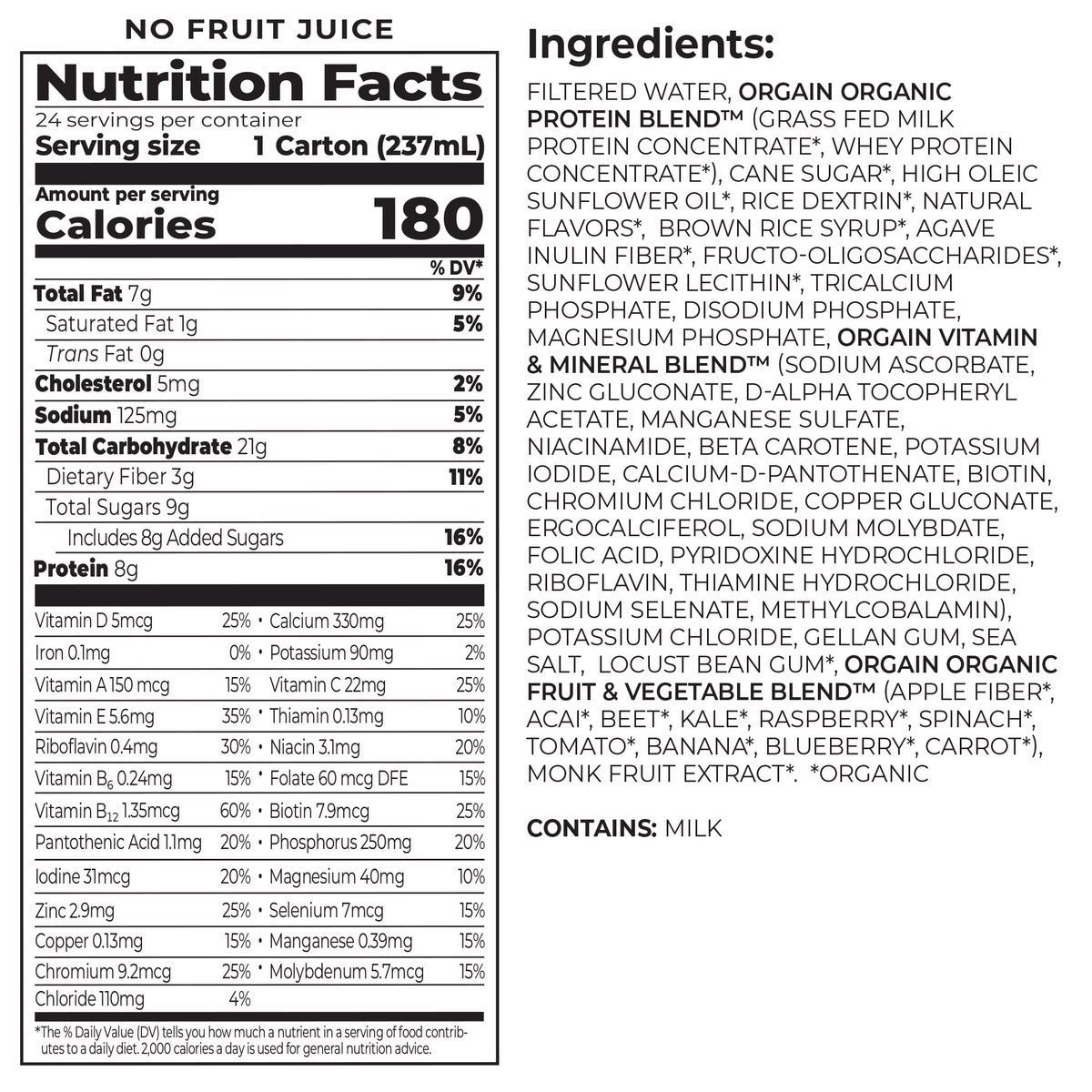 Orgain USDA Organic Kids Nutritional Protein Shake, Vanilla, 8 Fl Oz, 24-Pack
