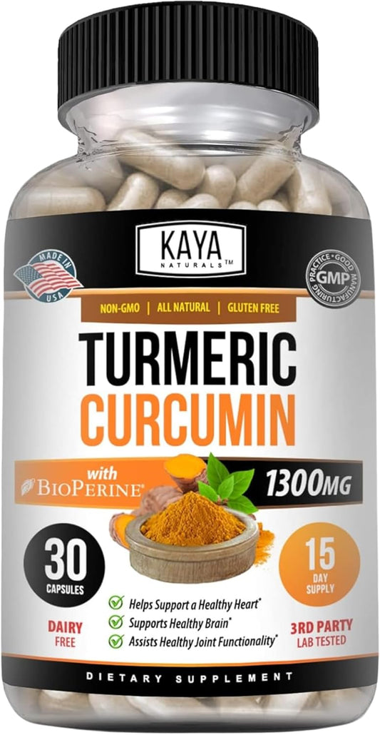 Naturals Turmeric with Bioperine - Mobility Support with 95% Standardized Curcuminoids - Curcumin - 1300Mg Turmeric Capsules - 30 Capsules