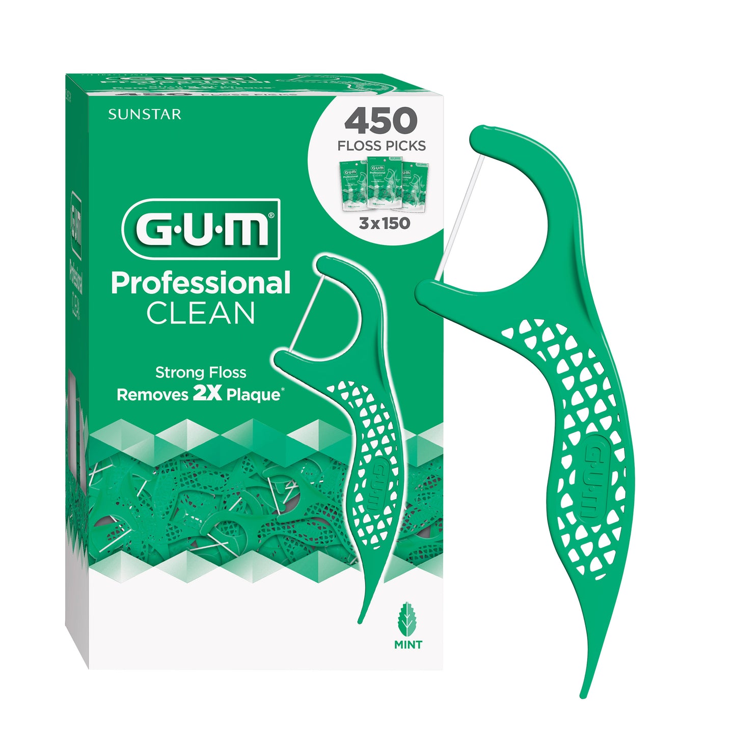 GUM Professional Clean Floss Picks, 150-Count, 3-Pack