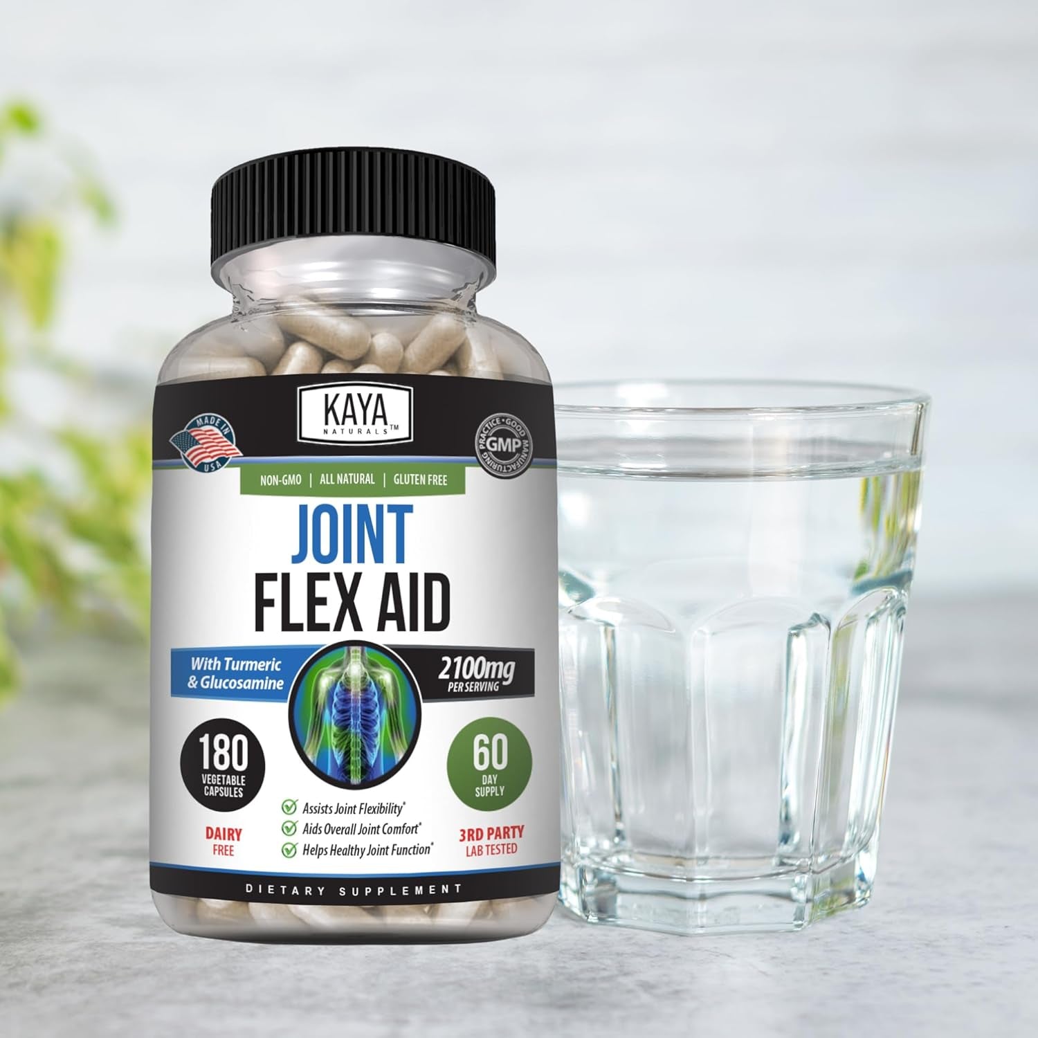 Naturals Flex Aid - Mobility Support Supplement for Men and Women - Turmeric Capsules with Glucosamine Sulfate, Boswellia Serrata and MSM - for Knee Support and Mobility Health - 180 Count