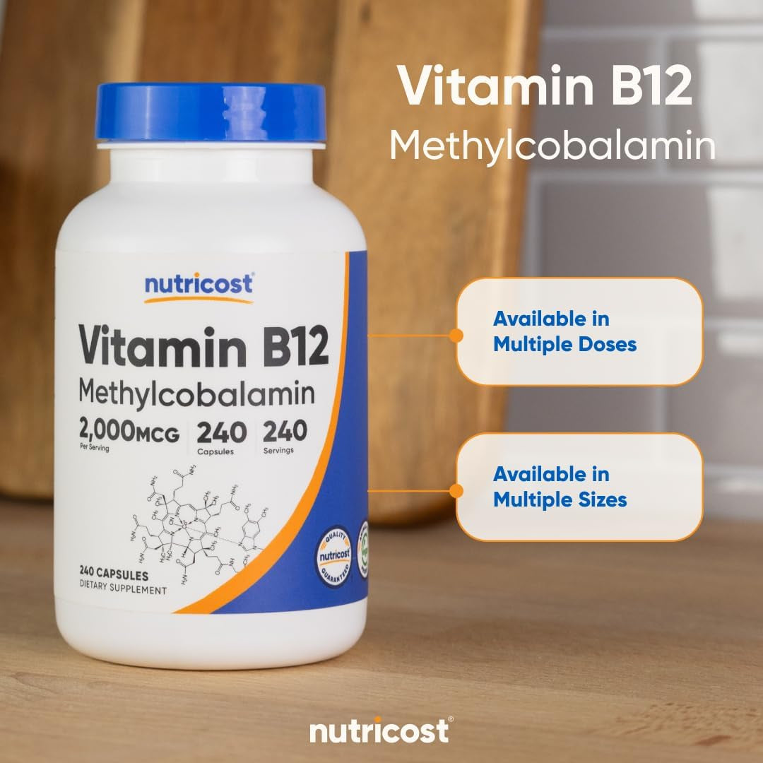 Vitamin B12 (Methylcobalamin) 2000Mcg, 240 Capsules - Vegetarian Caps, Non-Gmo, Gluten Free B12 Supplement