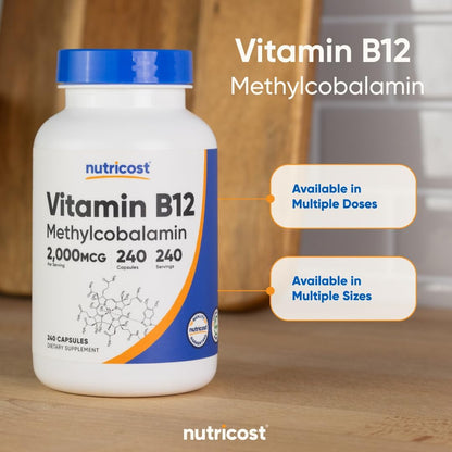 Vitamin B12 (Methylcobalamin) 2000Mcg, 240 Capsules - Vegetarian Caps, Non-Gmo, Gluten Free B12 Supplement