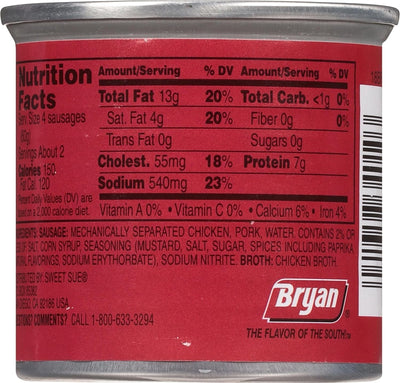 BRYAN Vienna Sausage, 4.6 Ounce Pull-Top Can (Pack of 1) | Canned Meat | Keto Food, Keto Snacks | Low Carb High Protein Snacks | Compare to Other Brands of Vienna Sausages & Smoked Sausages