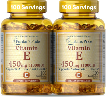 Puritan'S Pride Vitamin E-450Mg (10,000IU), Vitamin Supplement for Immune System Function and Antioxidant Health Support, 100 Rapid Release Softgels, 2 Pack