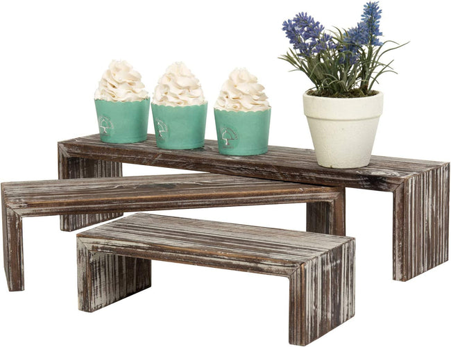 Tabletop Torched Wood Nesting Decorative Display Riser Stands, Set of 3
