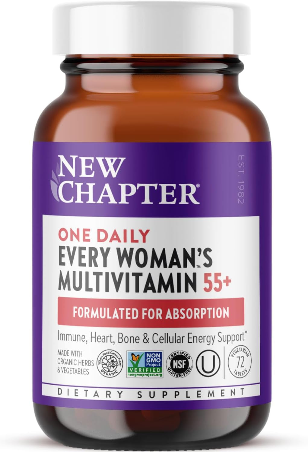 New Chapter Women’S Multivitamin 55+, Astaxanthin, B6, B12, D3, Vitamin C & Zinc, Immune, Heart, Cellular Energy, and Bone Support, Gentle on the Stomach, One Daily, Non-Gmo, Gluten-Free, 72 Tablets