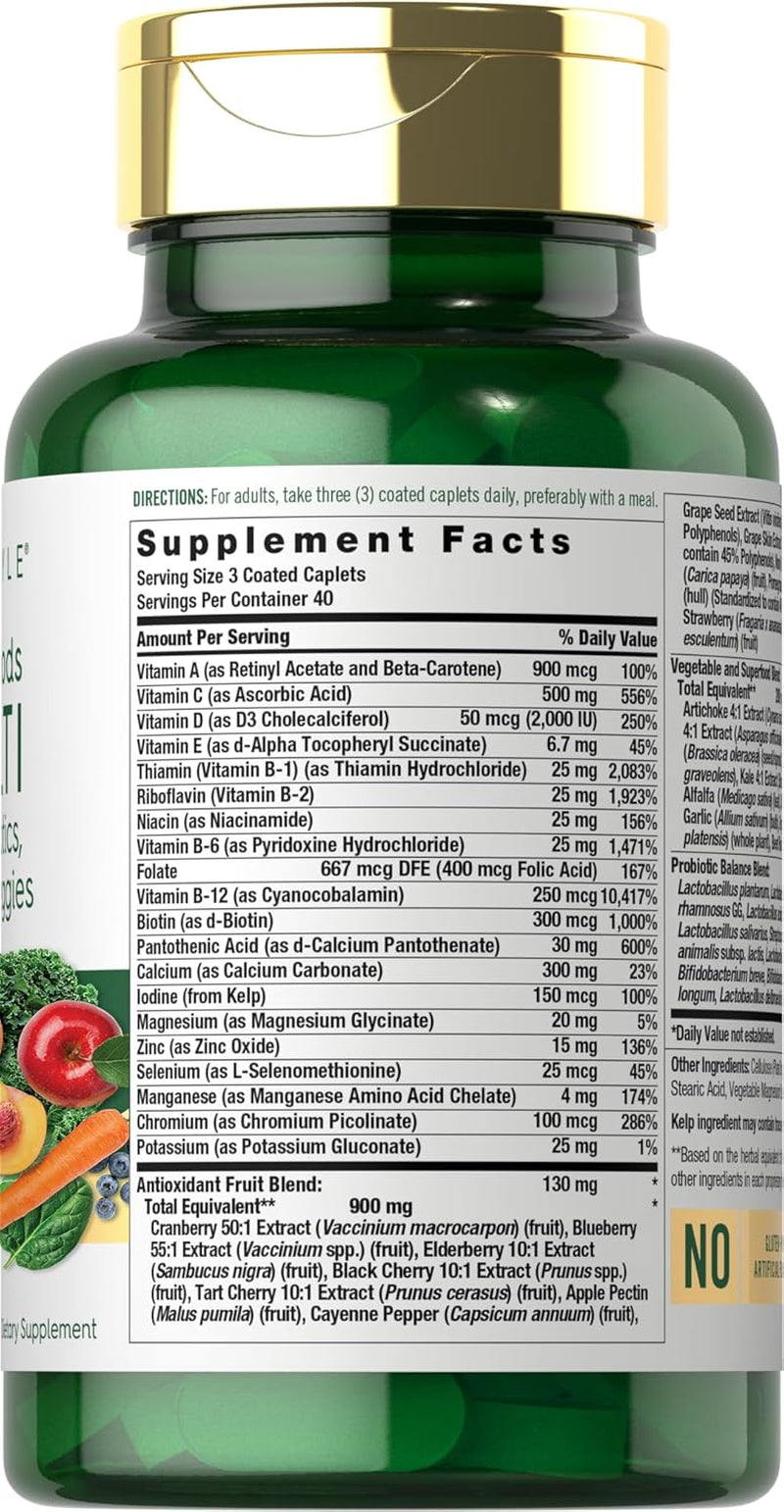 Carlyle Fruits and Veggies Supplement | 120 Count | Superfood Multivitamin with Probiotics | Made with 20 Fruits and Vegetables | Non-Gmo & Gluten Free