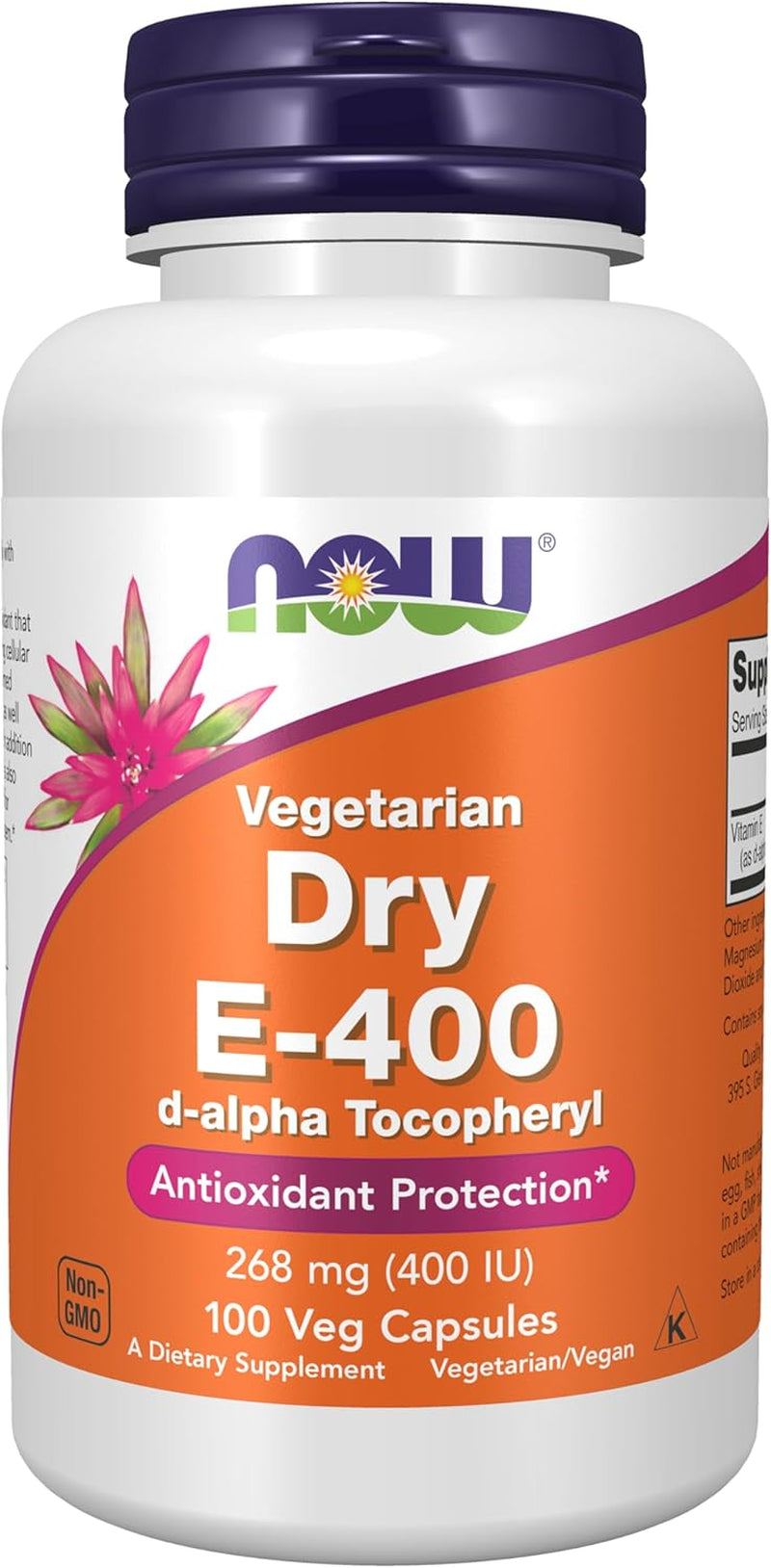 NOW Foods Supplements, Vitamin E-400 IU D-Alpha Tocopheryl, Dry, Antioxidant Protection*, 100 Veg Capsules