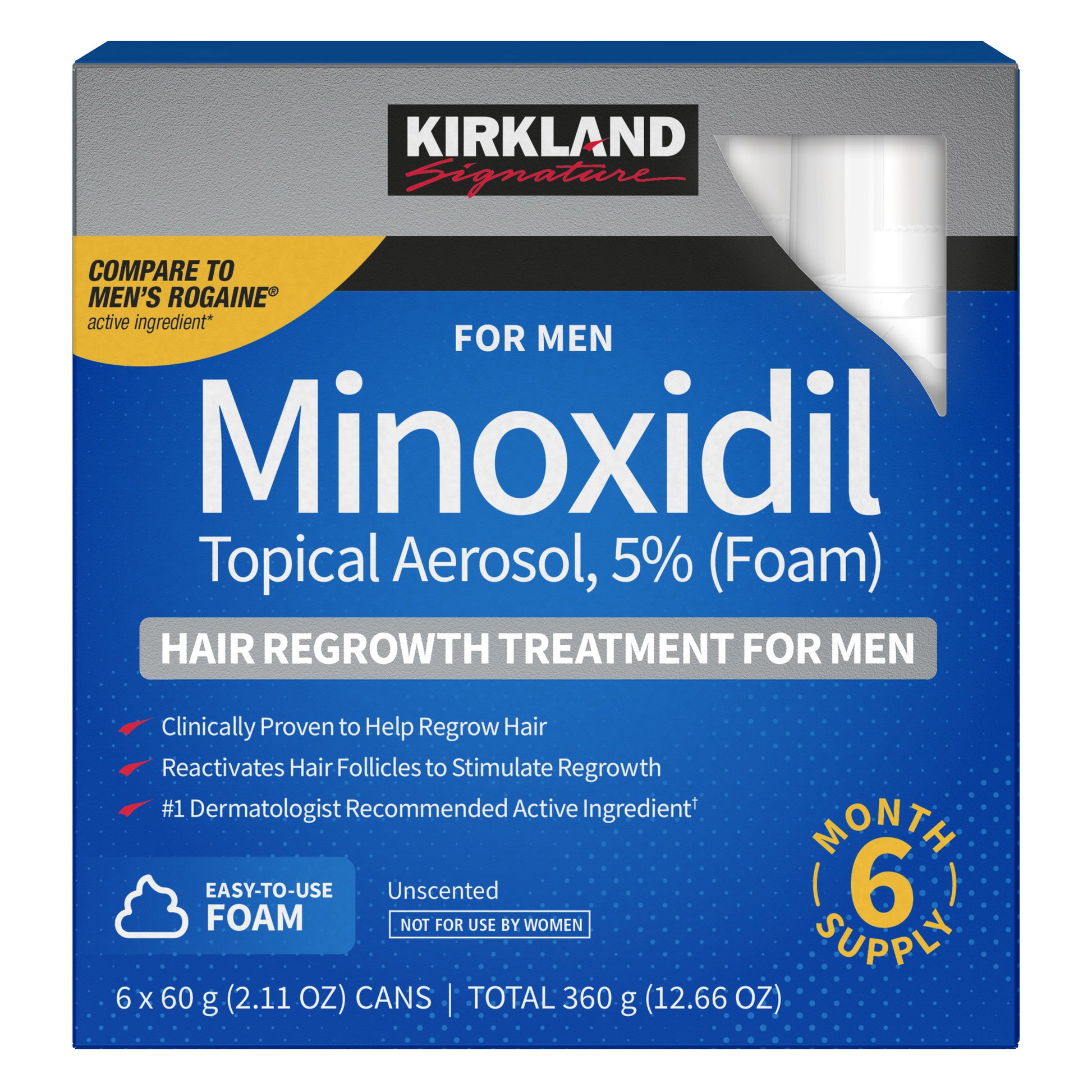 Kirkland Signature Hair Regrowth Treatment Minoxidil Foam for Men, 2.11 Oz, 6-Count