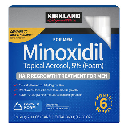 Kirkland Signature Hair Regrowth Treatment Minoxidil Foam for Men, 2.11 Oz, 6-Count