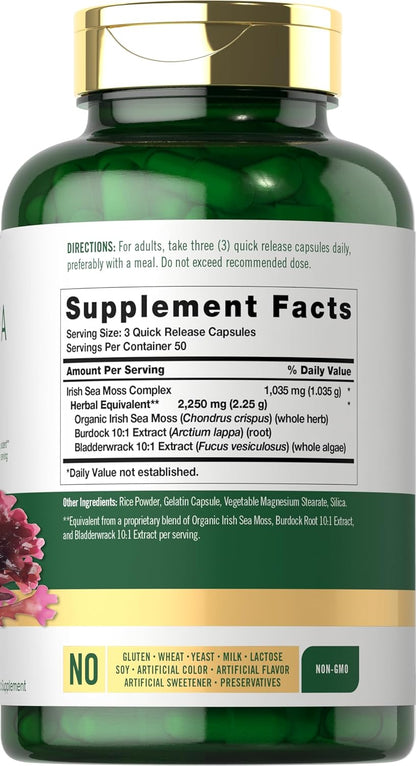 Carlyle Irish Sea Moss Capsules 2250Mg | 150 Count | Complex Formula with Bladderwrack & Burdock Root | Non-Gmo & Gluten Free