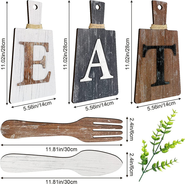 Cutting Board Eat Sign Set Hanging Art for Kitchen and Home Decoration (Gray, White, Brown)