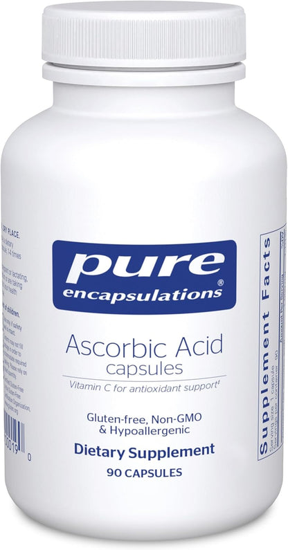 Pure Encapsulations Ascorbic Acid Capsules - 1,000 Mg Vitamin C - Antioxidant & Immune Support* - High- Vitamin C - Vegan & Non-Gmo - 90 Capsules