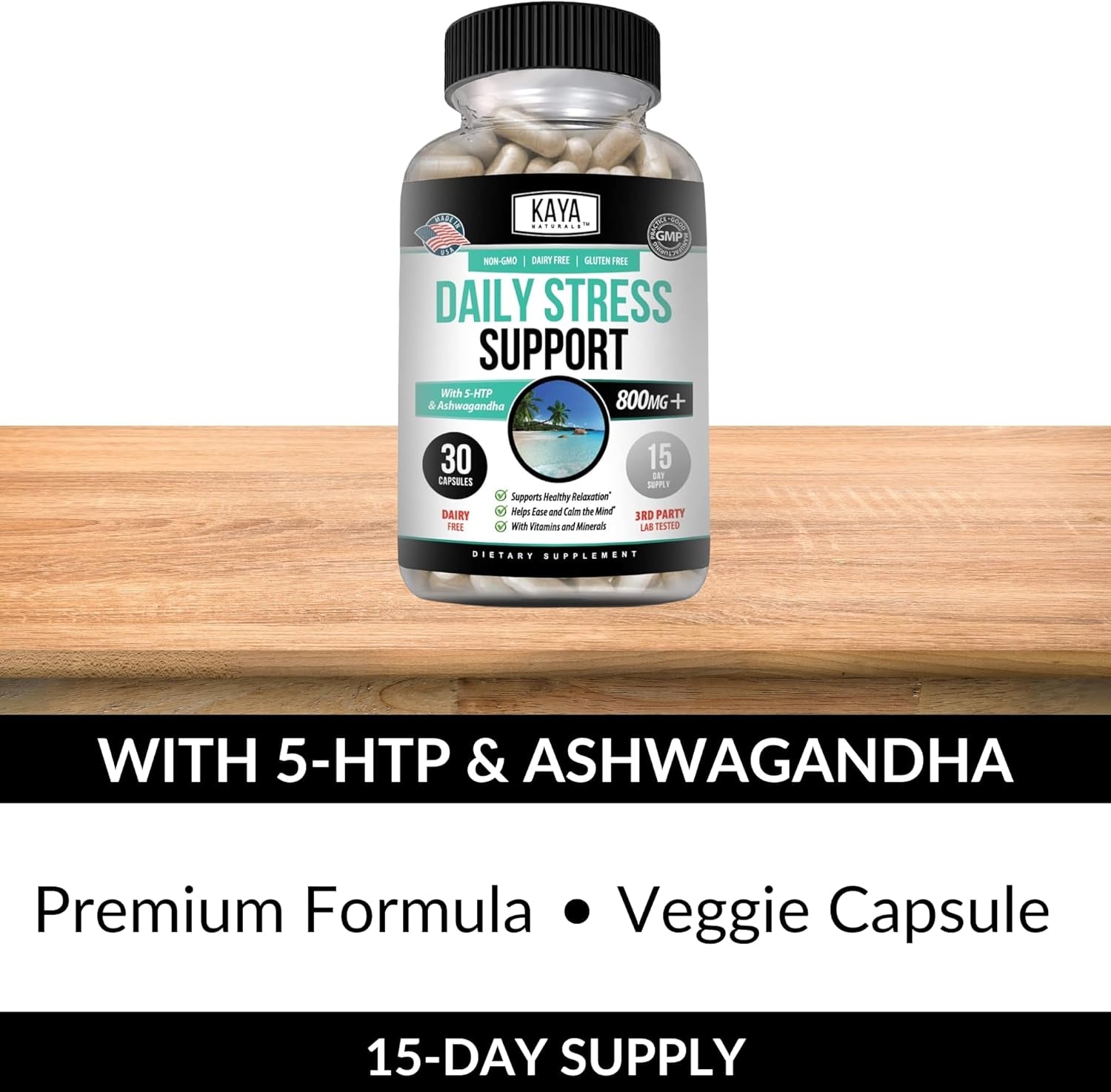 Naturals - Natural Herbal Stress Relief Support Vitamin Supplement to Relax and Calm the Mind - Boost Mood - Happy Pills - Anxiousness Support - 30 Capsules