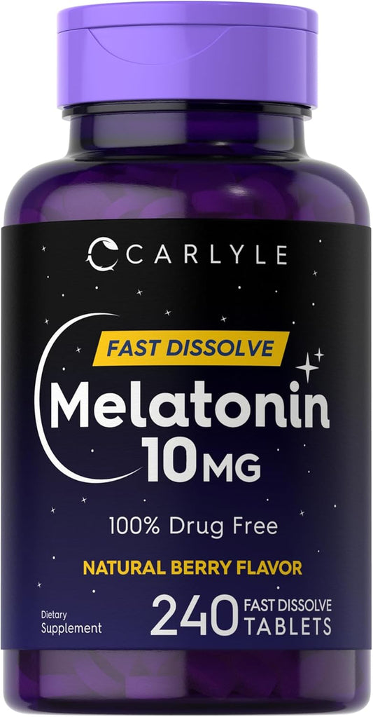 Carlyle Melatonin 10Mg | 240 Pills | Berry Flavor | Fast Dissolve Tablets | Drug Free Supplement | Vegetarian, Non-Gmo, Gluten Free