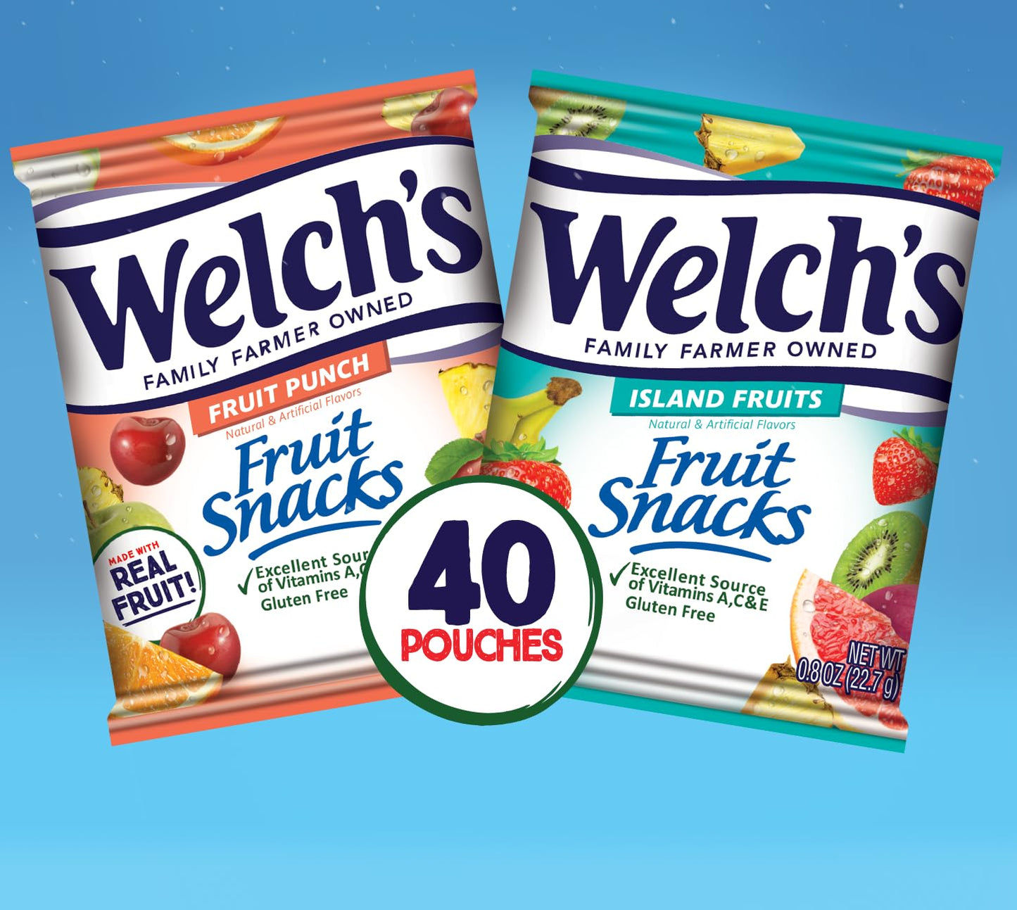 Welch'S Fruit Snacks, Fruit Punch & Island Fruits 0.8 Oz Case of 40