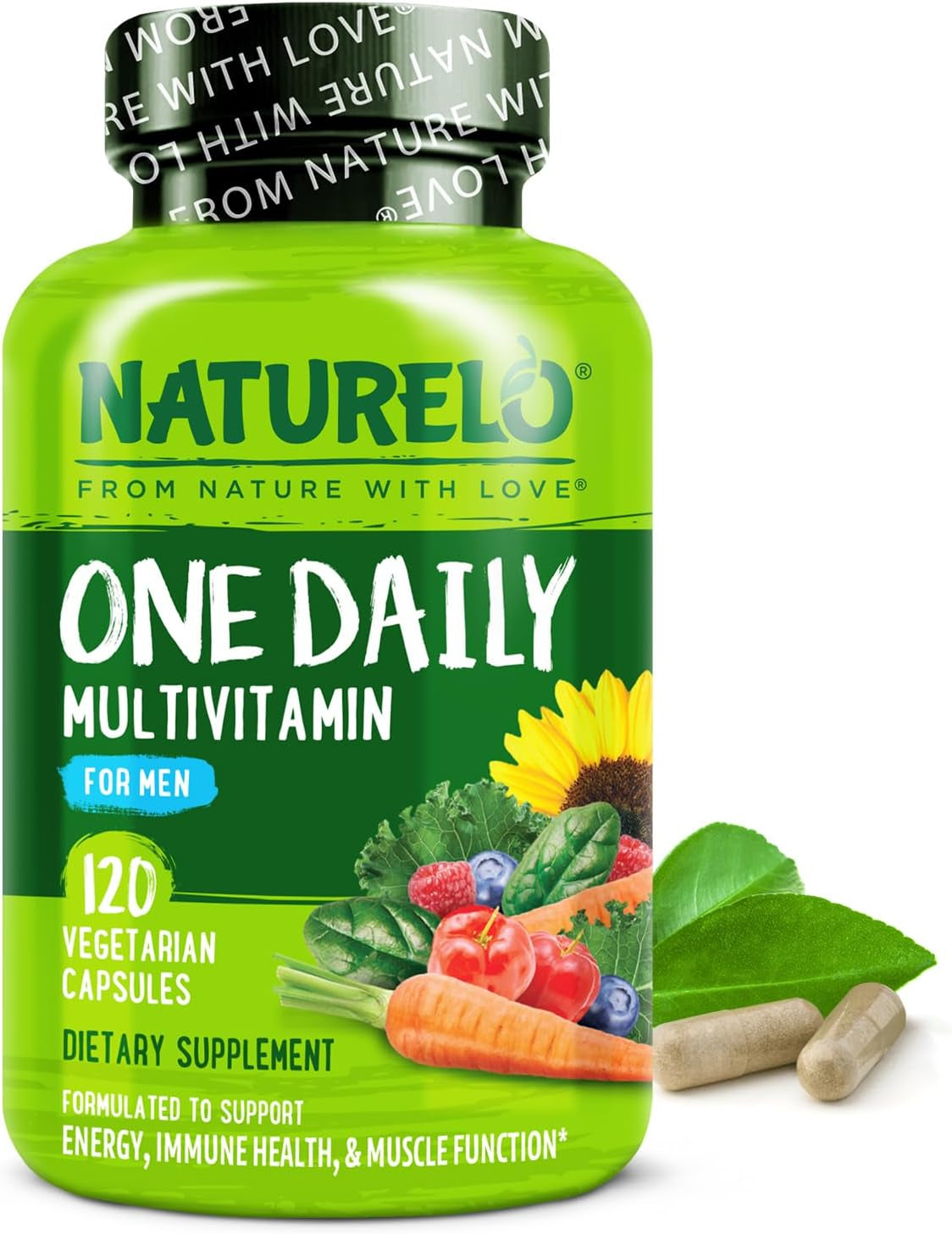 NATURELO Mens Multivitamins - One Daily Multivitamin for Men with Vitamins, Minerals & Organic Whole Foods, Boost Energy & Health, Non-Gmo, 120 Vegetarian Capsules