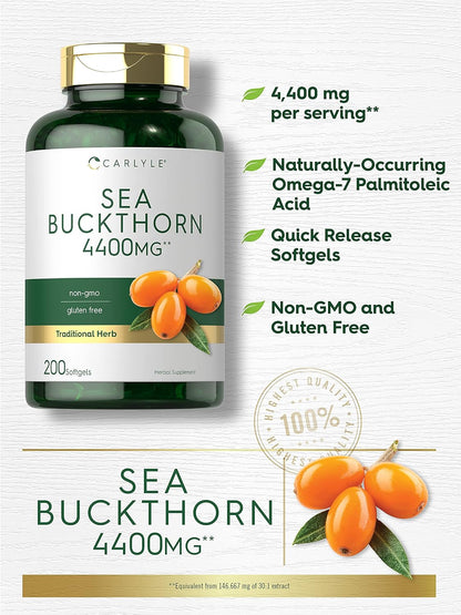 Carlyle Sea Buckthorn Oil Capsules 4400Mg | 200 Softgels | Non-Gmo, Gluten Free | Sea Buckthorn Berry Oil Supplement