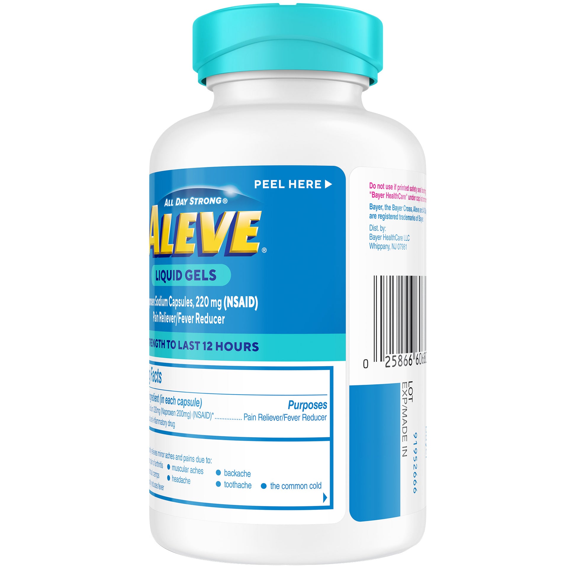 Aleve Naproxen Sodium 220 Mg. Pain Reliever/Fever Reducer, 180 Liquid Gels