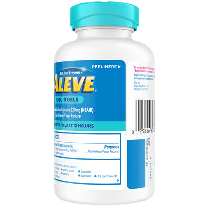 Aleve Naproxen Sodium 220 Mg. Pain Reliever/Fever Reducer, 180 Liquid Gels