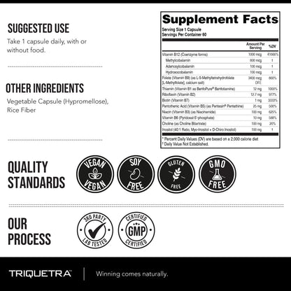 Bioactive Vitamin B Complex - Blood Stream Ready, Methylated B Complex - Featuring Methylfolate, 3 Bioactive Forms of B12, Benfopure® B1 & Pantesin® B5 - 12 B Vitamins in Clinical Doses - 60 Servings