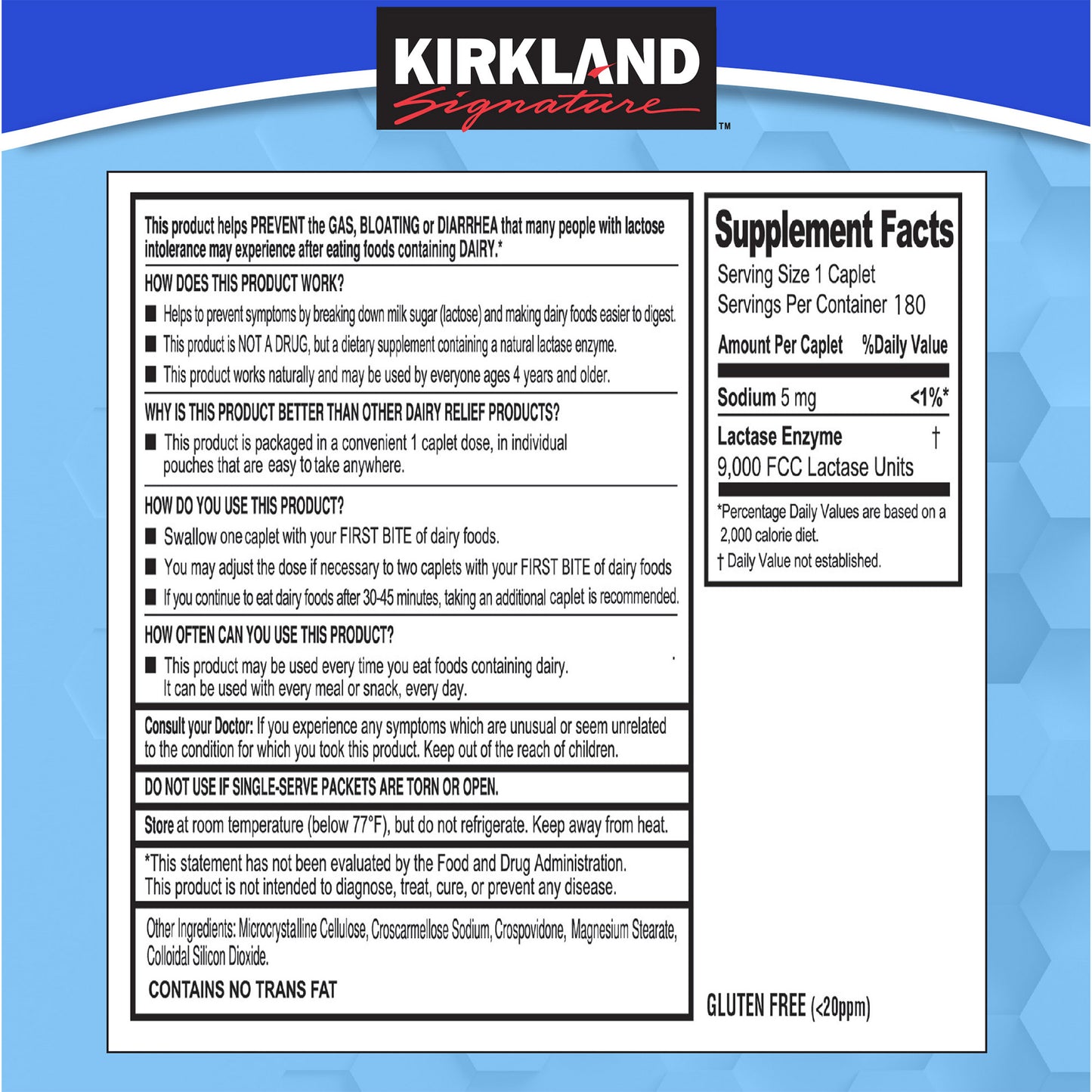 Kirkland Signature Fast Acting Lactase, 180 Caplets