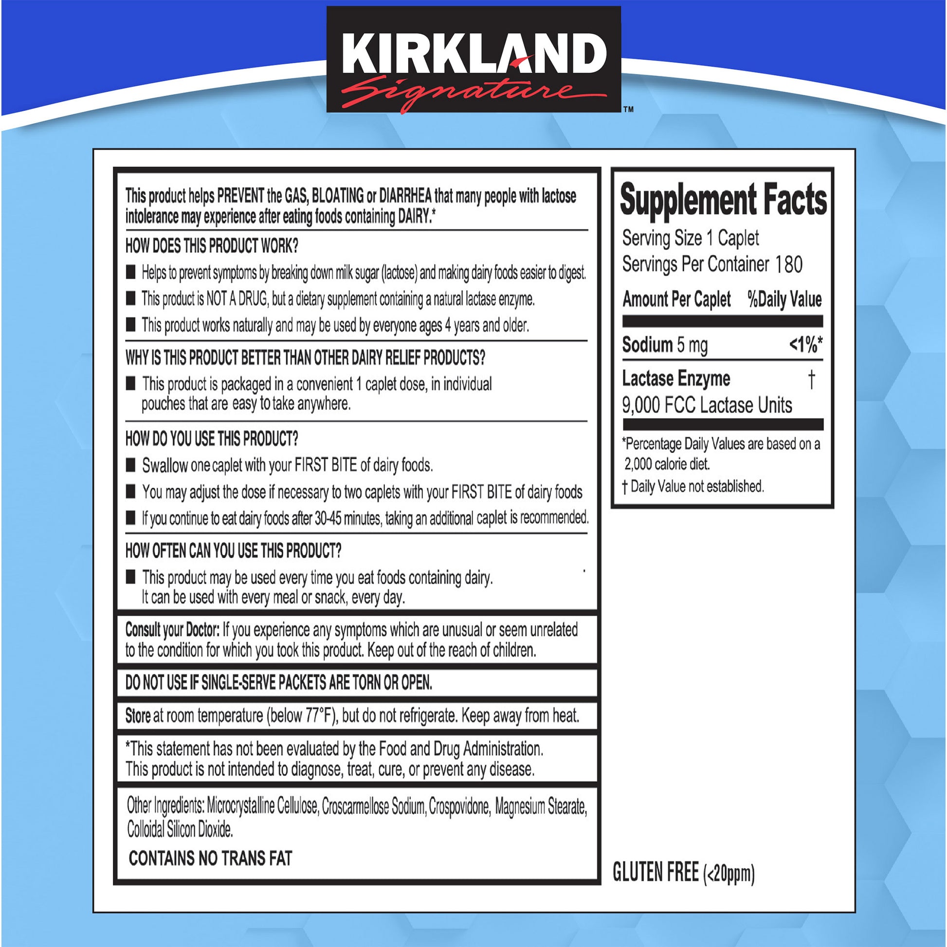 Kirkland Signature Fast Acting Lactase, 180 Caplets
