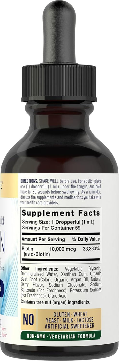 Carlyle Liquid Biotin 10000Mcg | 2 Oz | Extra Strength Drops | Vegetarian, Non-Gmo, Gluten Free Supplement