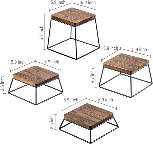 Burnt Wood & Black Metal Food Display Stands, Set of 4 Made in USA
