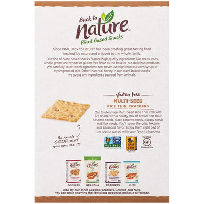 Back to Nature Gluten Free Crackers, Multi-Seed Rice Thins - Dairy Free, Non-Gmo, Made with Whole Grain Brown Rice Flour, Delicious & Quality Snacks, 4 Ounce​